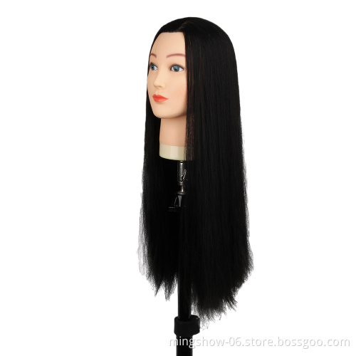 cheapest long black silkly staight wave mannuquine head  premium teaching head synthetic hair wigs hair